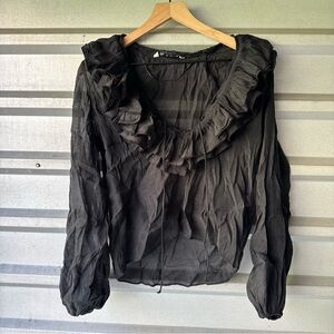 Zara Black Ruffled Blouse Sz XS